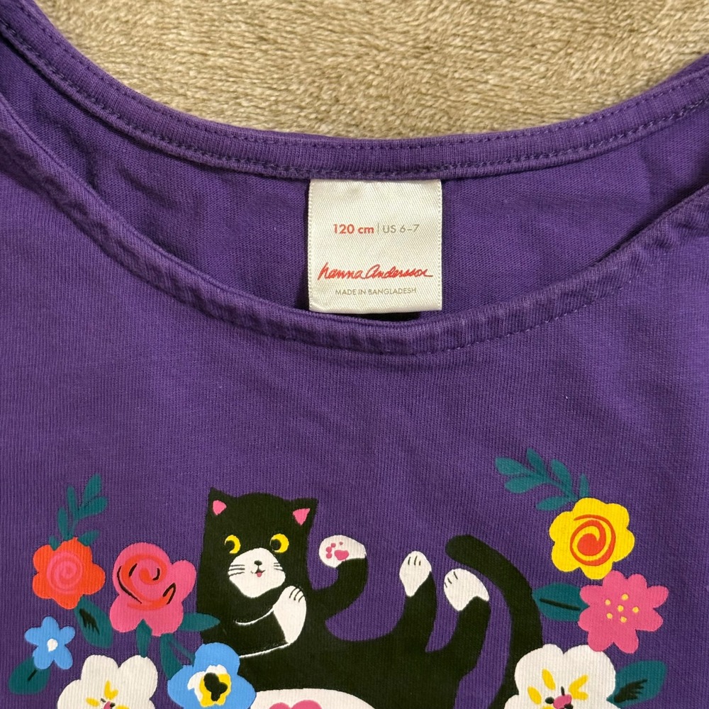 Hanna Andersson Girls Purple Cat Floral Cotton Dress Size 120 US 6-7 Sleeveless - Picture 3 of 7